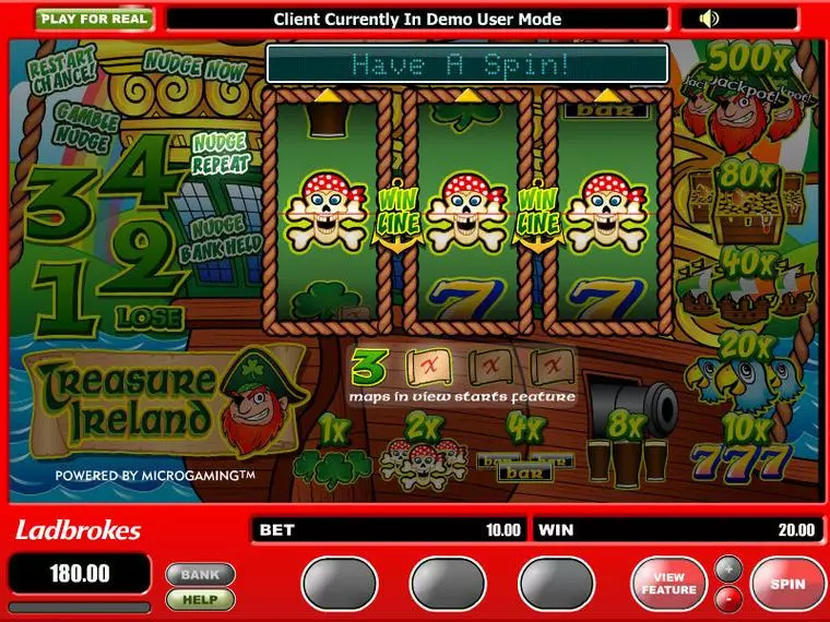  Main Screen Reels at Treasure Ireland 3 Reel Mobile Real Slot created by Microgaming