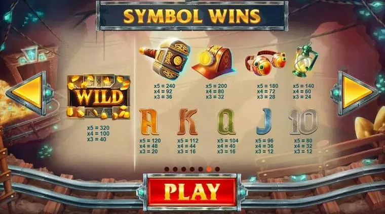  Paytable at Treasure Mine 5 Reel Mobile Real Slot created by Red Tiger Gaming