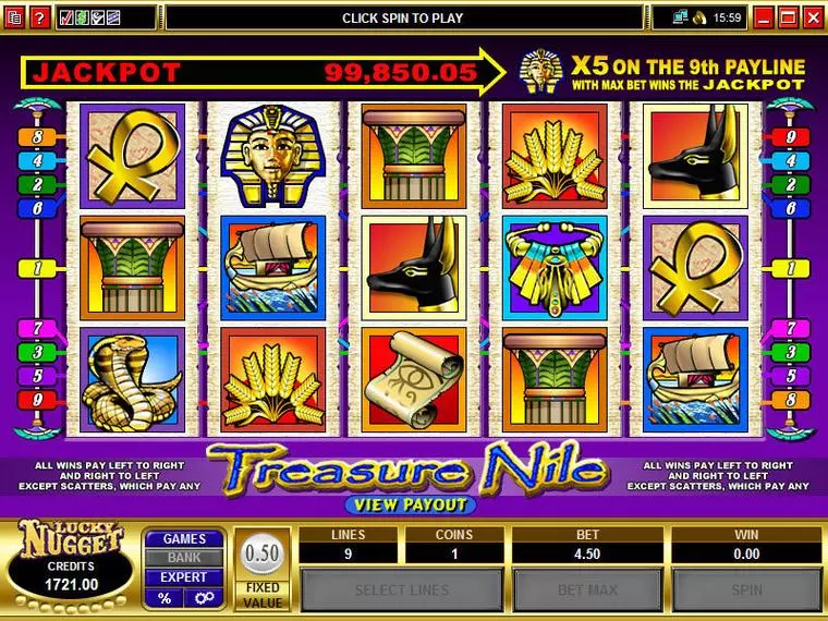  Main Screen Reels at Treasure Nile 5 Reel Mobile Real Slot created by Microgaming