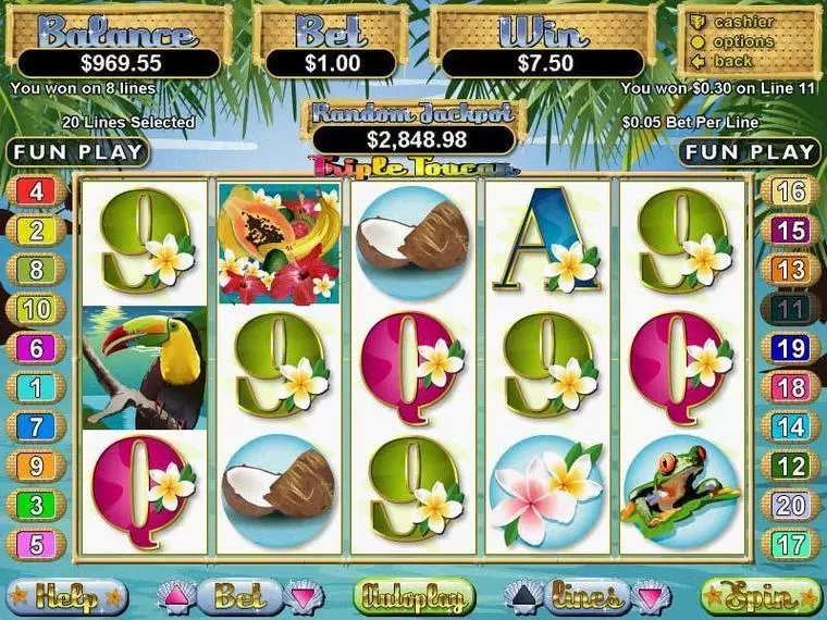  Main Screen Reels at Triple Toucan 5 Reel Mobile Real Slot created by RTG