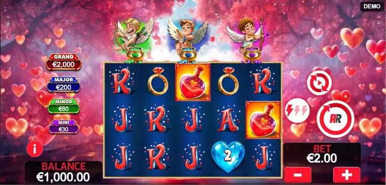  Main Screen Reels at Triple Valentine 5 Reel Mobile Real Slot created by Red Rake Gaming