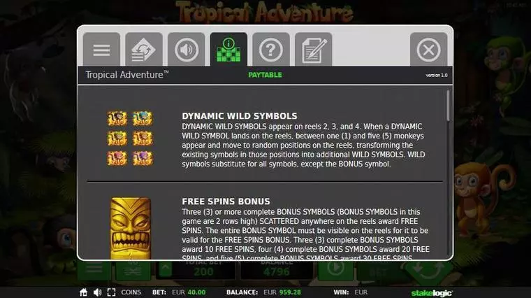  Info and Rules at Tropical Adventure 5 Reel Mobile Real Slot created by StakeLogic