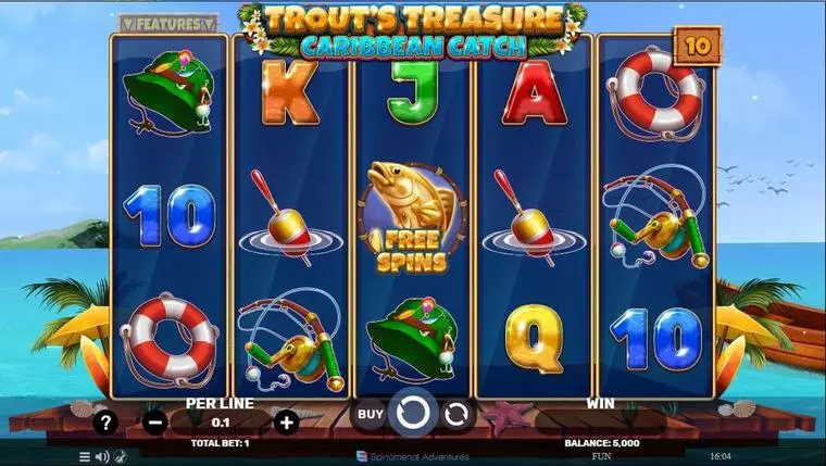  Main Screen Reels at Trout’s Treasure – Caribbean Catch 5 Reel Mobile Real Slot created by Spinomenal