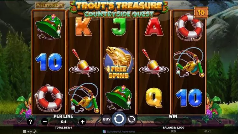  Main Screen Reels at Trout’s Treasure – Countryside Quest 5 Reel Mobile Real Slot created by Spinomenal