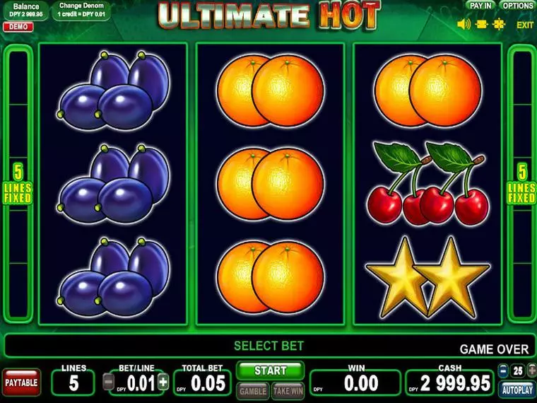  Main Screen Reels at Ultimate Hot 3 Reel Mobile Real Slot created by EGT