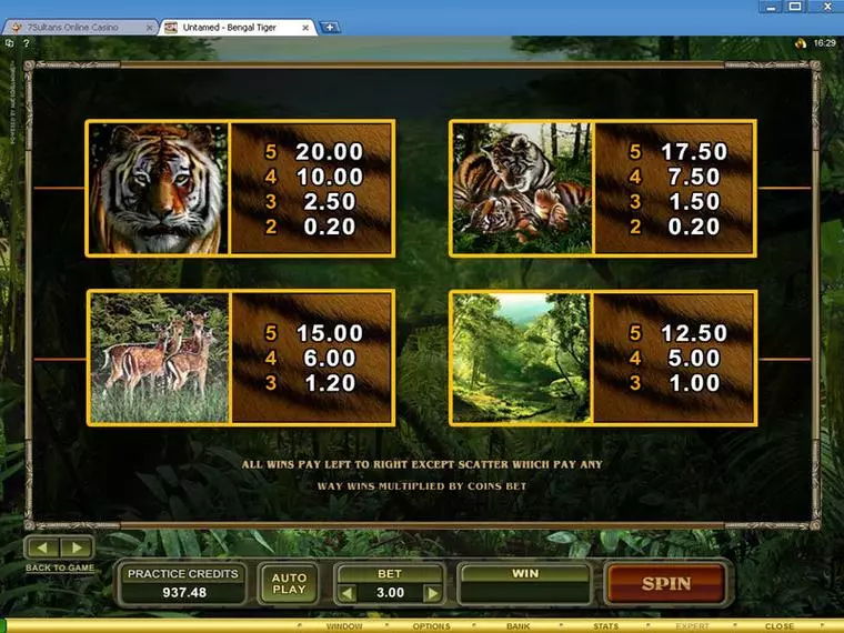  Info and Rules at Untamed - Bengal Tiger 5 Reel Mobile Real Slot created by Microgaming