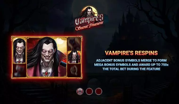  Introduction Screen at Vampire’s Secret Treasures 5 Reel Mobile Real Slot created by Wizard Games