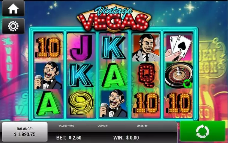  Introduction Screen at Vintage Vegas 5 Reel Mobile Real Slot created by Rival