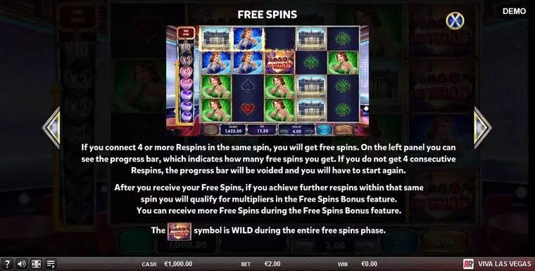  Free Spins Feature at Viva Las Vegas 5 Reel Mobile Real Slot created by Red Rake Gaming