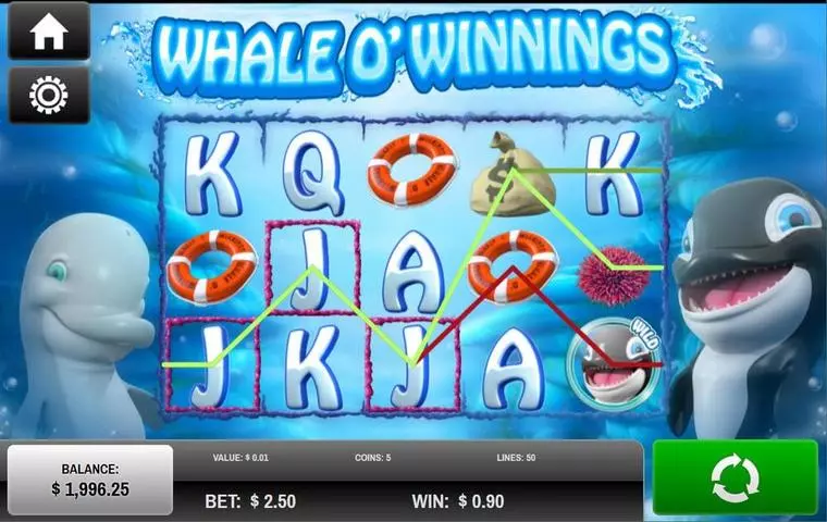  Introduction Screen at Whale O'Winnings 5 Reel Mobile Real Slot created by Rival