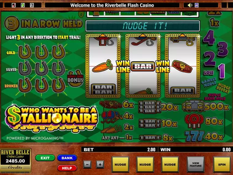  Main Screen Reels at Who want's to be a Stallionaire 3 Reel Mobile Real Slot created by Microgaming