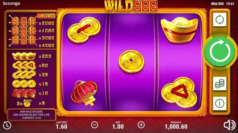  Main Screen Reels at Wild 888 3 Reel Mobile Real Slot created by Booongo
