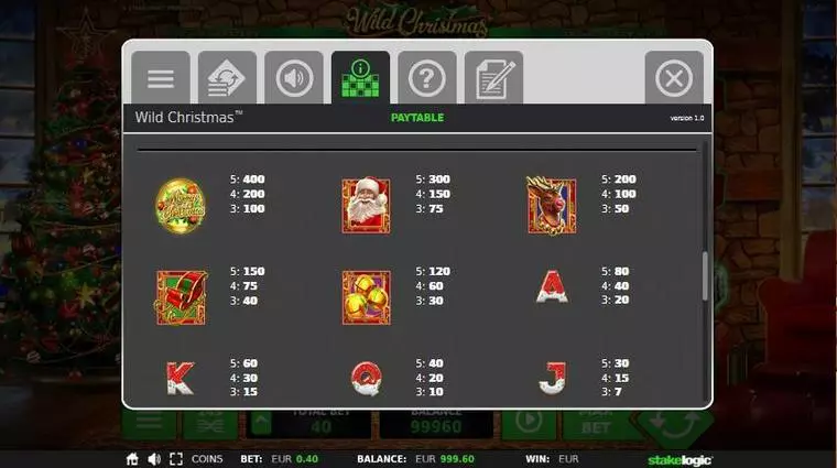  Paytable at Wild Christmas 5 Reel Mobile Real Slot created by StakeLogic