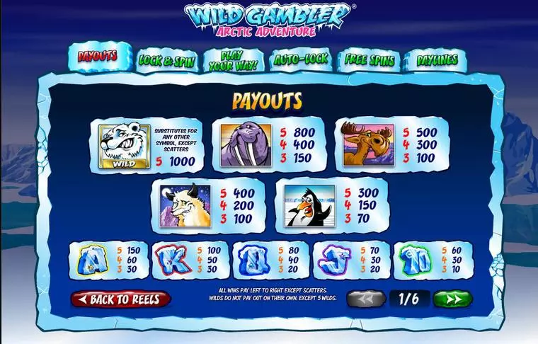  Info and Rules at Wild Gambler Artic Adventure 5 Reel Mobile Real Slot created by Ash Gaming