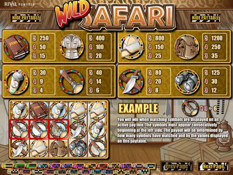  Info and Rules at Wild Safari 5 Reel Mobile Real Slot created by Rival
