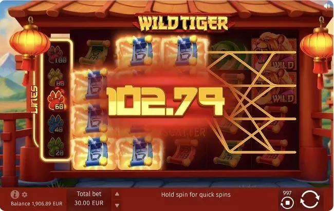  Winning Screenshot at Wild Tiger 5 Reel Mobile Real Slot created by BGaming