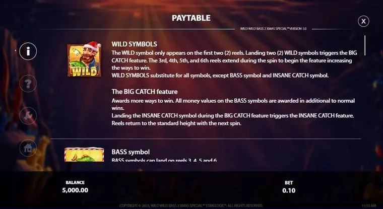  Paytable at Wild Wild Bass 2 Xmas Special 6 Reel Mobile Real Slot created by StakeLogic