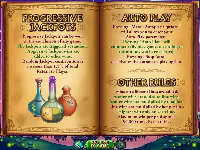  Info and Rules at Wild Wizards 5 Reel Mobile Real Slot created by RTG