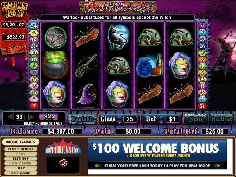  Main Screen Reels at Witches and Warlocks 5 Reel Mobile Real Slot created by CryptoLogic