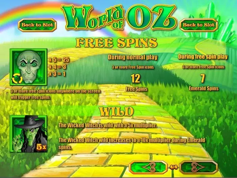  Info and Rules at World of Oz 5 Reel Mobile Real Slot created by Rival
