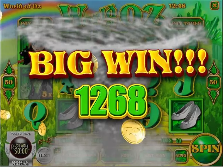  Winning Screenshot at World of Oz 5 Reel Mobile Real Slot created by Rival