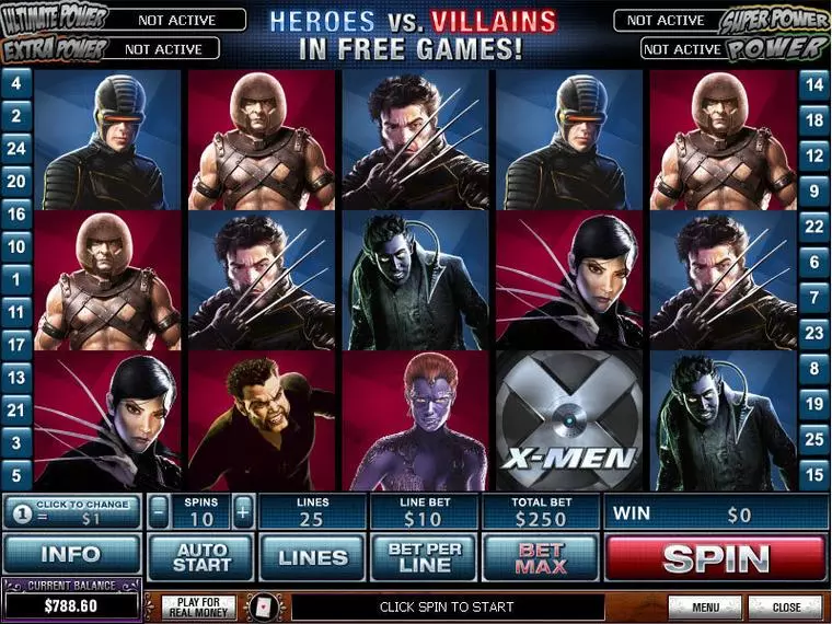  Main Screen Reels at X-Men 5 Reel Mobile Real Slot created by PlayTech