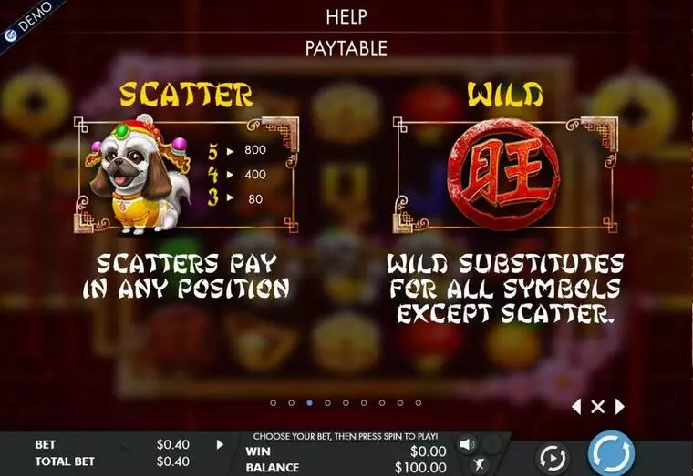  Info and Rules at Year of the dog 5 Reel Mobile Real Slot created by Genesis