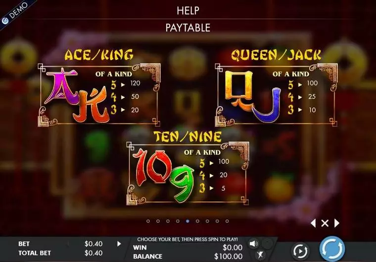  Paytable at Year of the dog 5 Reel Mobile Real Slot created by Genesis