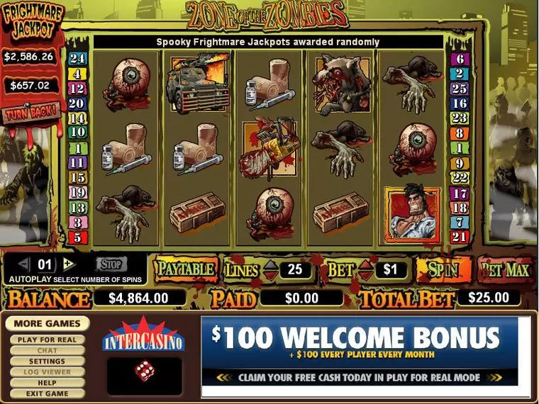  Main Screen Reels at Zone of Zombies 5 Reel Mobile Real Slot created by CryptoLogic